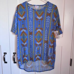 NWT LuLaRoe Irma Top Multicolor Geometric Print Women's Size XS Tunic Hi Low Hem